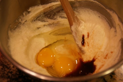 The dough appears to curdle, but keep beating it with that spoon and it will all come together!