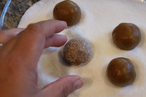 I use a pie plate for rolling in sugar.