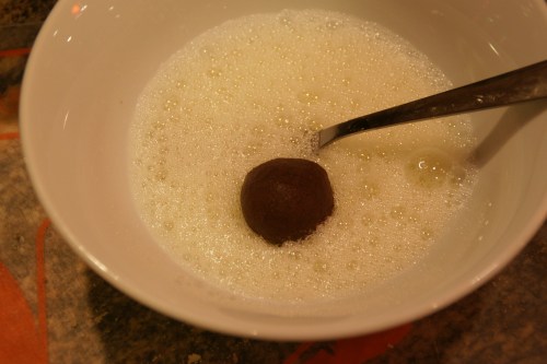 Use a fork to lift these out and let excess whites drip back into the bowl