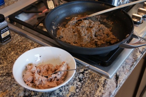 The little bowl contains the duck liver pate...