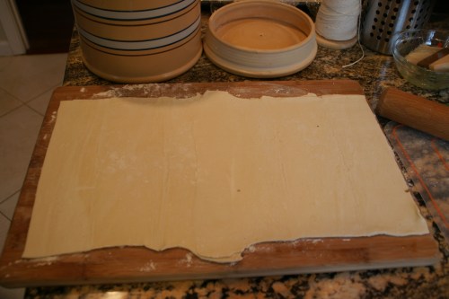 Rolled pastry sheets, "glued" at the center.