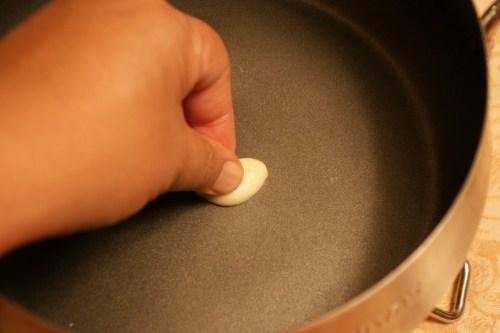 The garlic rub is a traditional step.