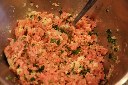 Don't over mix or mash the meat too much-- that makes the meatballs very dense.