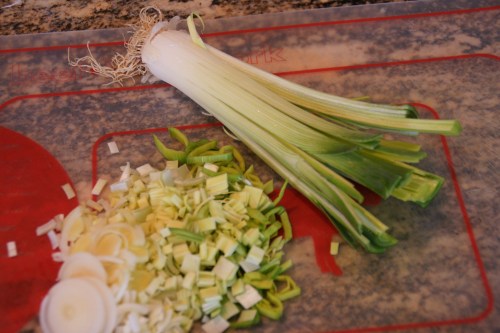 Leeks must be cleaned thoroughly by slicing up to the root and running under cold water.