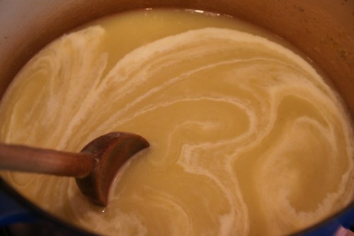 Stir in cream just before serving