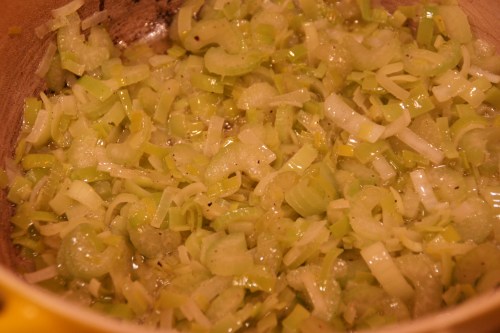 Leeks and celery are ready when translucent