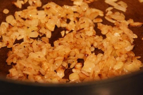 End of the saute-- onions are brown (flavor!)