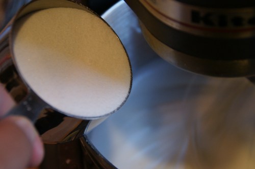 The recipe says to add a "tablespoon at a time," but I just pour it gradually...