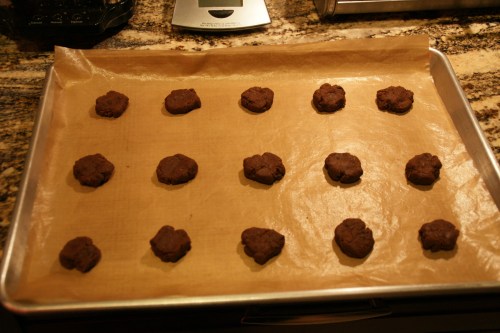 Flattened because I was worried they wouldn't spread and I'd have weird chocolate balls!