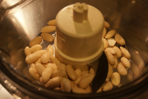 You don't have to buy blanched almonds; mine were leftover from a botched experiment with torrone...