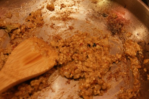 This is the pan after most of the water has evaporated from the almond paste and it's beginning to brown.