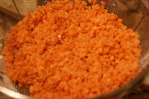 The lentils swell after their soak