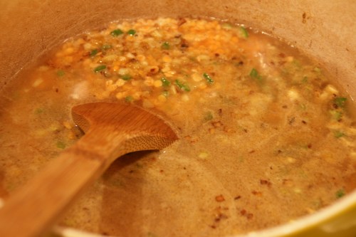 The lentils will turn brown as they cook