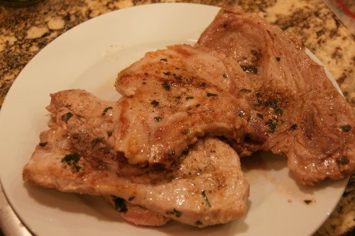 Browned but not completely cooked (there will be juices)