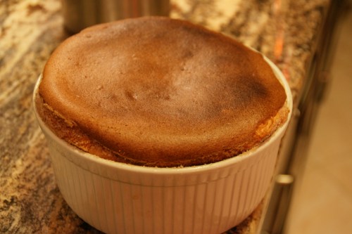 I waited too long to take the picture (I was working on the creme anglaise), and the souffle has begun to deflate.