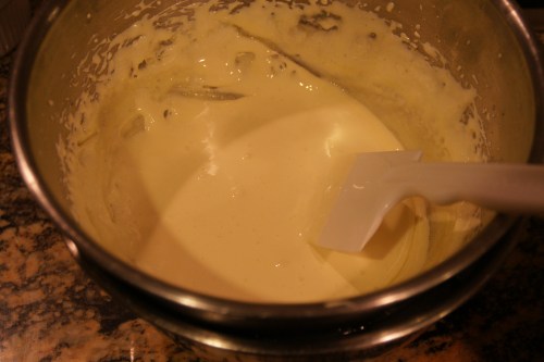 When cooled, the yolk/sugar mixture will be once again thick.