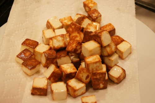 Browned paneer.  Be careful of the sputtering oil!