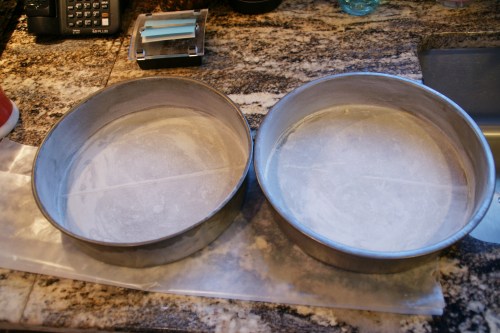 This is a very light and delicate cake, so prep the pans well!