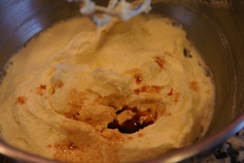 The mixture will be very smooth after the eggs and vanilla have been added