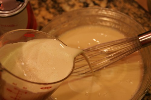 Whisk thoroughly; there are three different consistencies of milk that need to become homogenous!