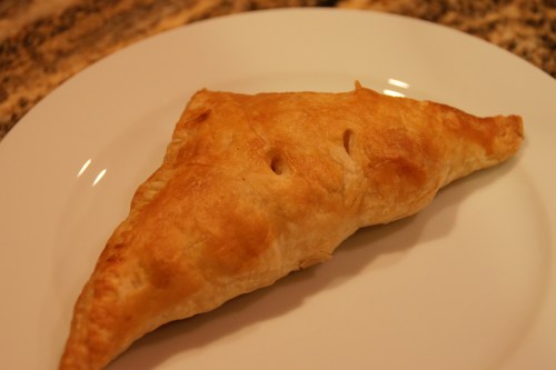 Layers of light crisp pastry around a not-too-sweet apple filling-- fresh from the oven.  How good is that?
