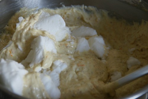 The beaten whites ensure the cake is very light, so don't over mix when folding them into the batter!