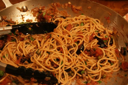 Tangy, salty, garlicky-- wish Ken's tummy was better so I could have added the red pepper flakes!