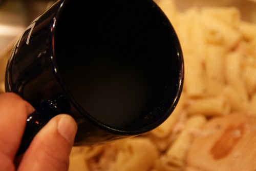 I used about 1/2 cup of pasta water to make a light sauce