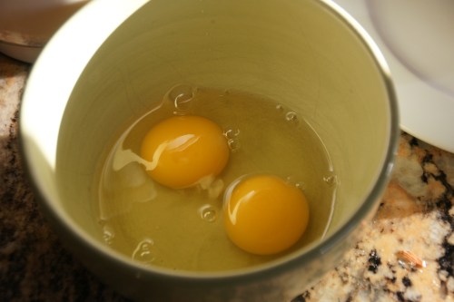 Remember I didn't make a full recipe here, so only two eggs...