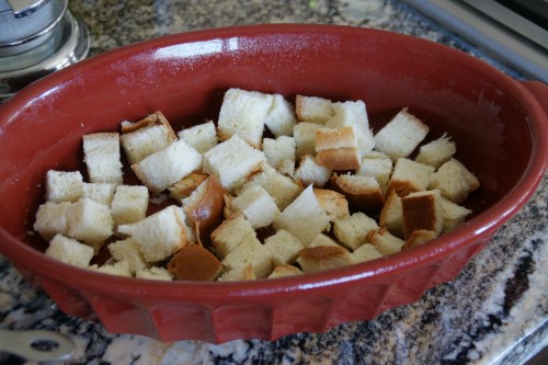 Layer the bread and raisins