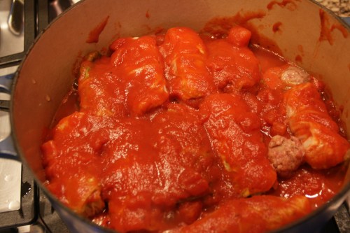 The second layer, covered-- with my two baby meatballs tucked in!