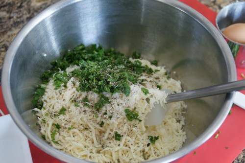 Mix the cheese and seasonings first, then taste for seasoning before adding the egg binder