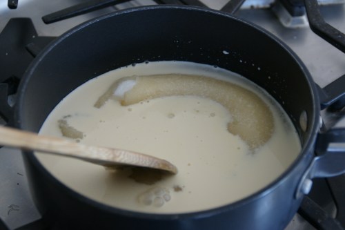 Dissolve the sugar into the evaporated milk