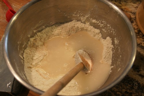 Make sure you pour the water into the center of the flour.