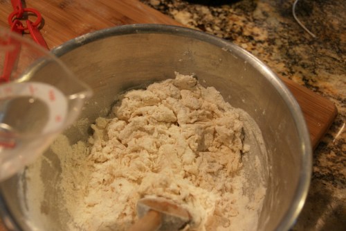 As you stir the dough, it will become thicker and stiffer