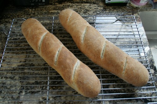 Don't even think about cutting a loaf until 45 minutes have passed. The proteins won't have time to settle if you slice early and you get gummy bread!