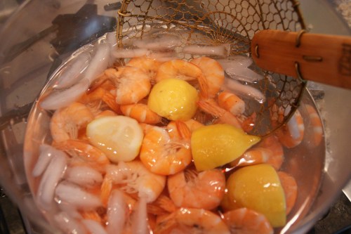 The ice bath stops the cooking and helps separate the shell from the body