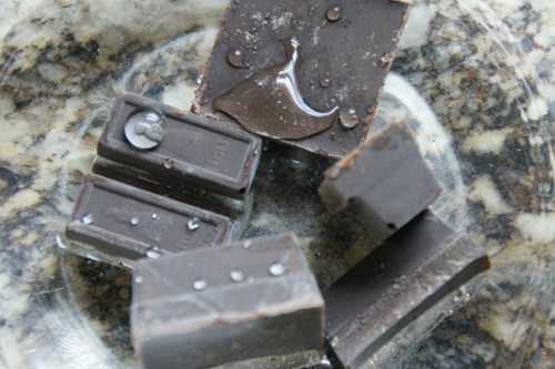 As you can see, I'm too lazy to chop the chocolate.  I let the heat do all the work while I stir!