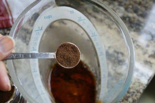 Just a little HOT coffee to dissolve the espresso powder...