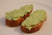 Intense pea flavor, bright lemon and mint, nutty parm and creamy ricotta contrasted on a crusty bit of bread-- these went really fast!