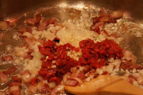 When this trio hits that hot pan of bacon fat, the aroma is fantastic!