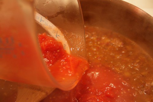 You'll notice the sauce will double in volume from the tomatoes.