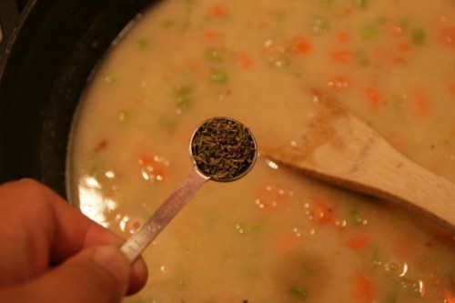 Kurt loves thyme, so I tend to go heavy, so you may want to start with less and taste.