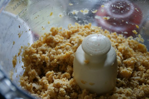 Processed chickpeas-- looks like a thick paste.