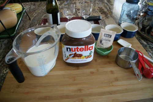 Milk/cream, Nutella, gelatin (I use Knox packets and measure)
